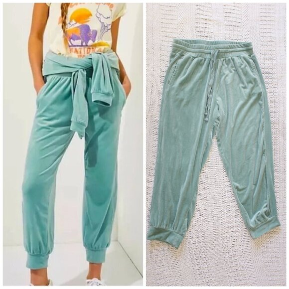 Anthropologie Saturday Sunday Merida Velvet Jogger Pants Size L Mint Green - Picture 1 of 11
